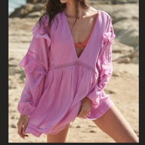 Free people pink ruffle romper 🌸
